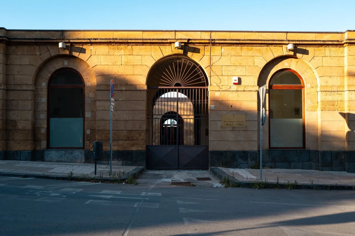 Exterior of Centro Culturale Michele Abbate at sunset