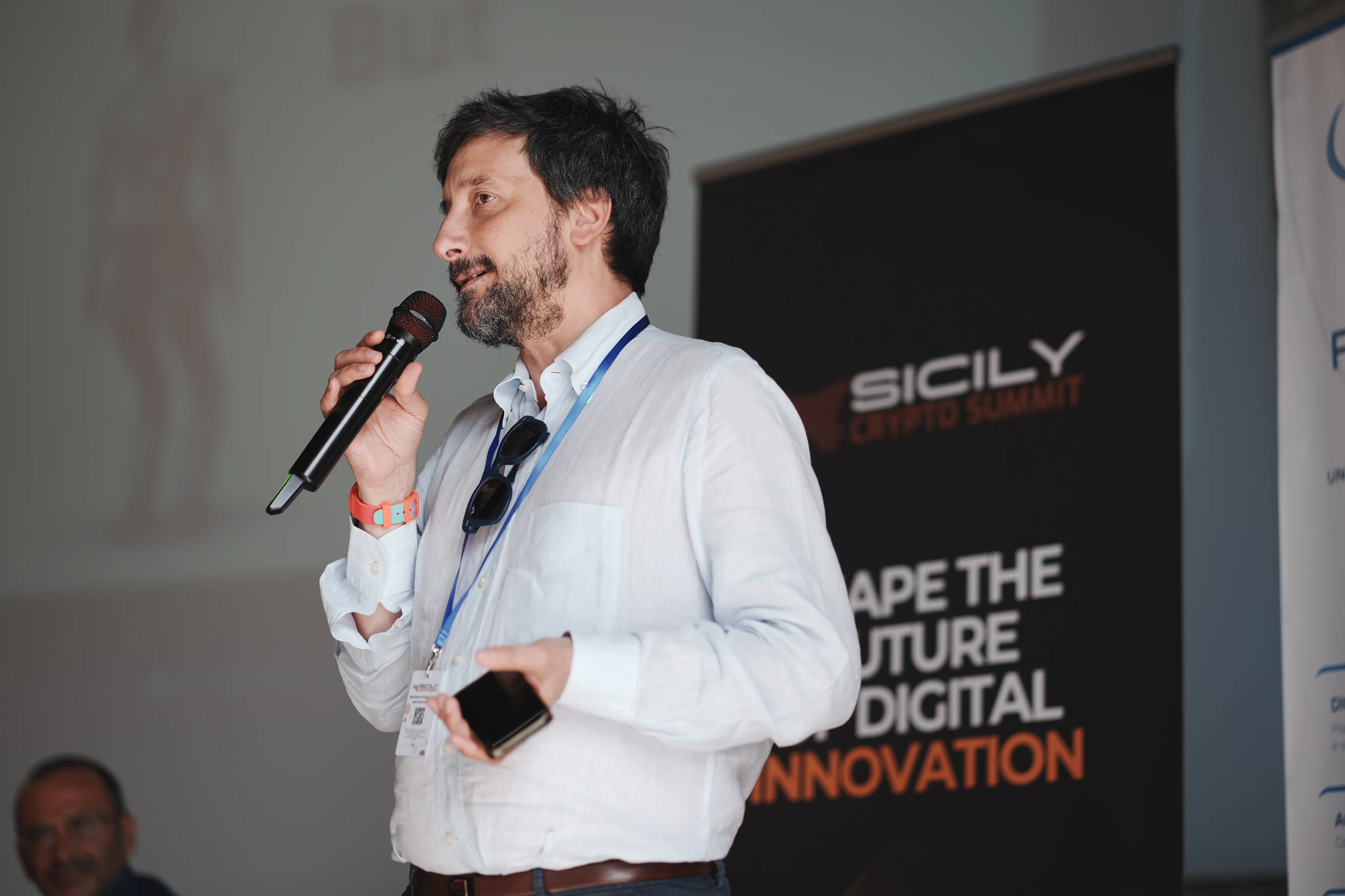 Tony Siino speaking about artificial intelligence at Sicily Crypto Summit 2026